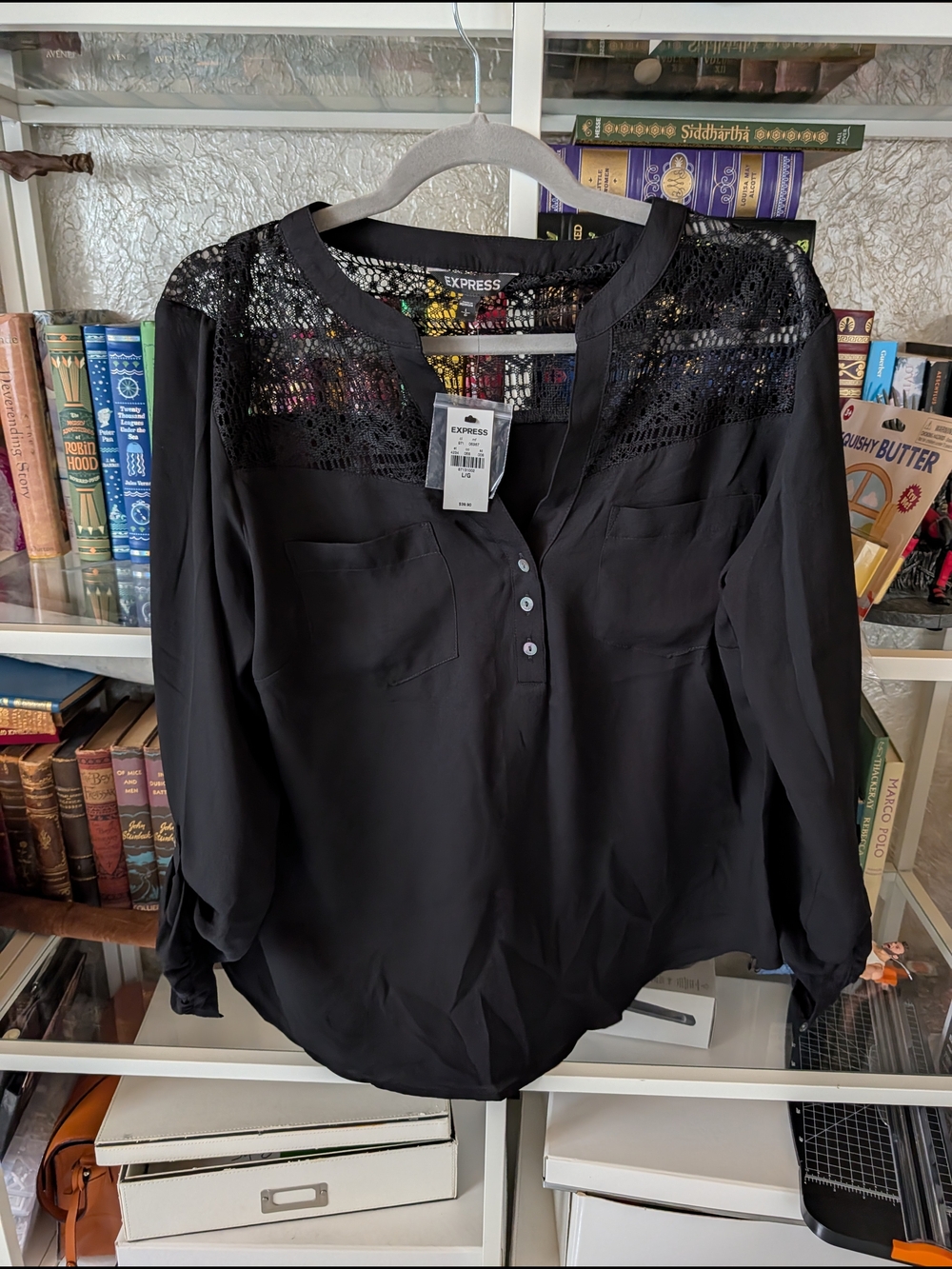 Express Black Lace Yoke Blouse